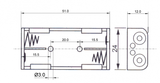 Batteriehalter für 2x AAA, Lötfahnen