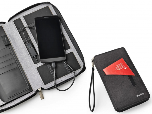 Reisebrieftasche mit Powerbank anthrazit