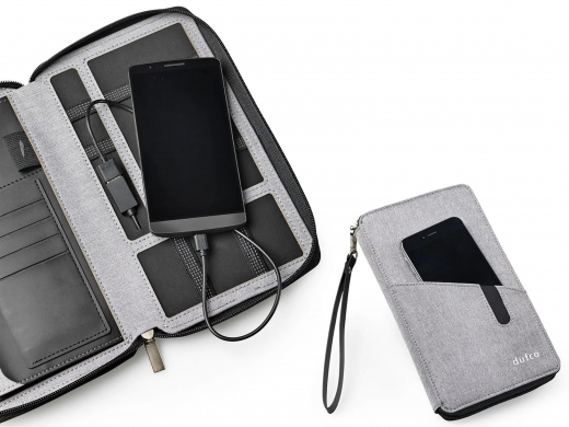 Reisebrieftasche mit Powerbank grau