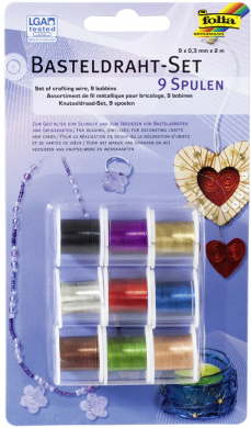 Basteldraht-Set, 9 Spulen à 2m, farbig sortiert