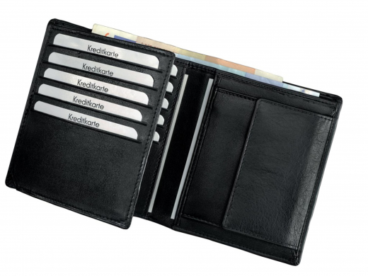 Kombi-Brieftasche, Leder, schwarz