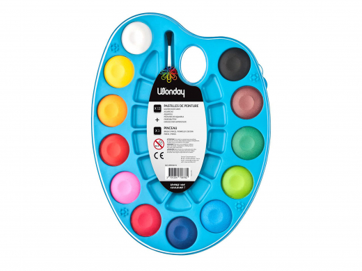 Wasserfarben auf Palette, 12 Farben