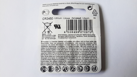 Knopfzelle CR2450, Lithium, Varta