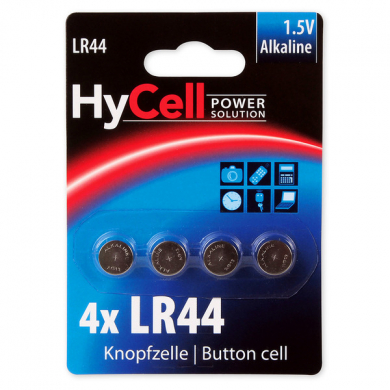 Knopfzelle LR44 4x, Alkaline, Hycell